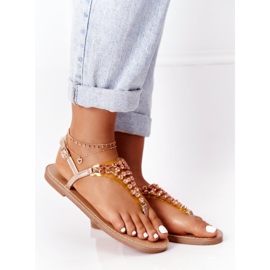 Sandalias Japonesas Con Piedras Lu Boo Oro Rosa dorado 2