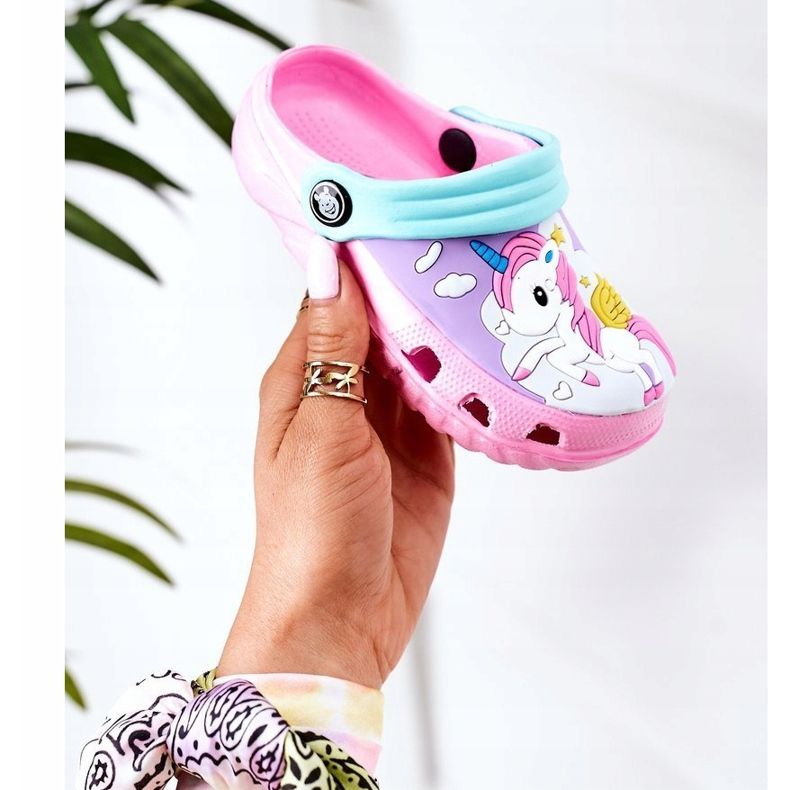 Pantuflas Niños Espuma Crocs Rosa Turquesa Oscar azul rosado 1