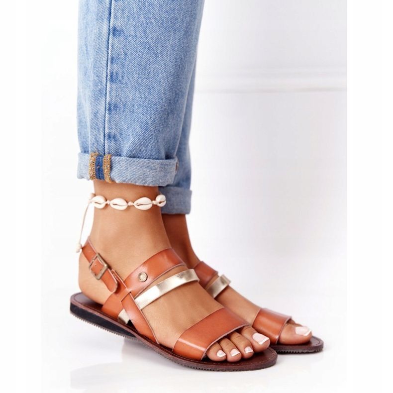 PE1 Sandalias planas de mujer, marrón y dorado Doris 1