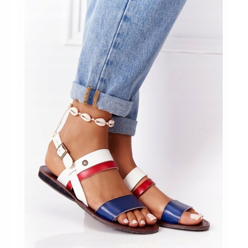 PE1 Sandalias planas de mujer, Doris azul marino y blanco marrón 2