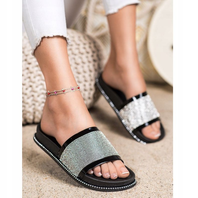 SHELOVET Pantuflas Negras Brillantes negro 1