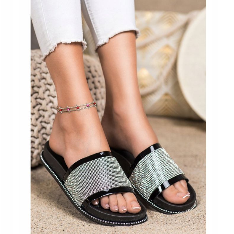 SHELOVET Pantuflas Negras Brillantes negro 2