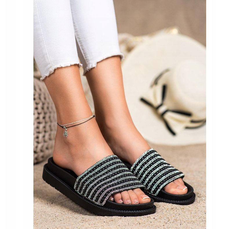 SHELOVET Pantuflas En La Plataforma Con Circonita negro 1