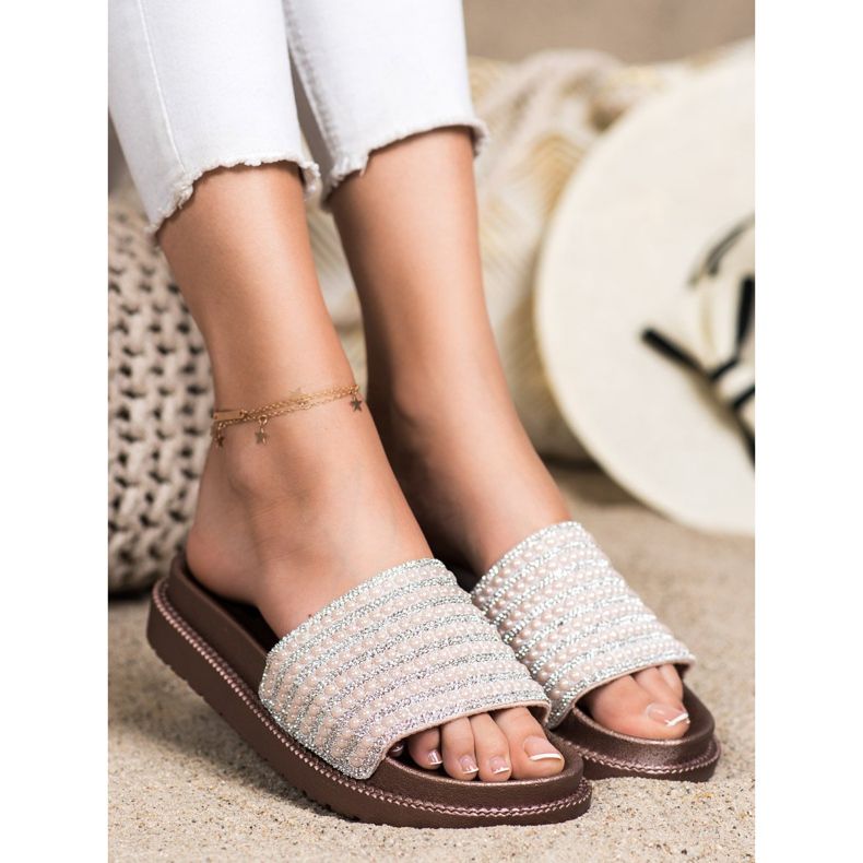 SHELOVET Pantuflas En La Plataforma Con Circonita beige dorado 1