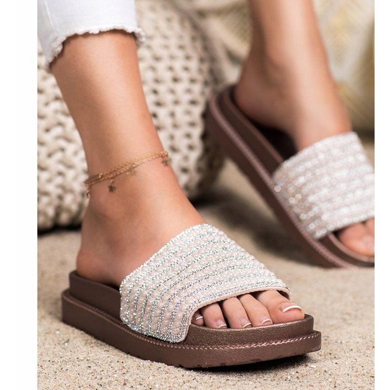 SHELOVET Pantuflas En La Plataforma Con Circonita beige dorado 2