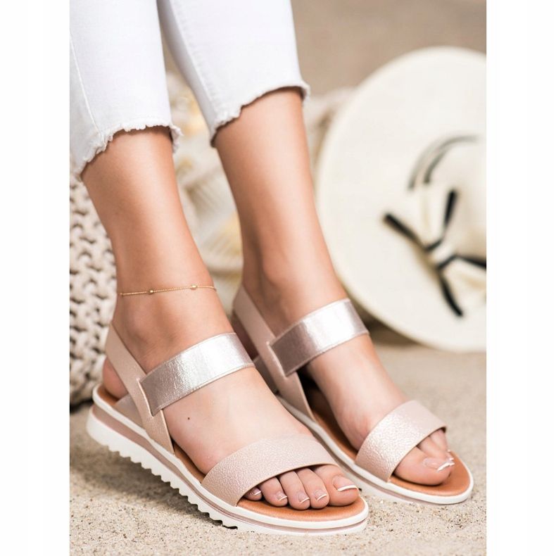 Best Shoes Sandalias sin cordones de moda rosado dorado 1