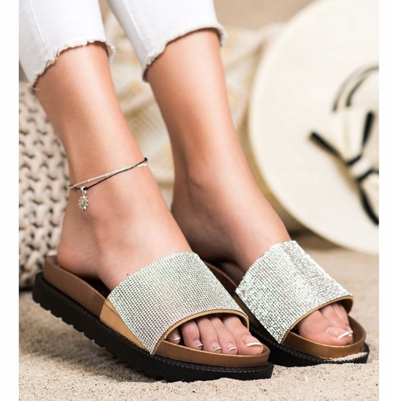 Kayla Zapatillas cómodas con circonita cúbica beige dorado 2