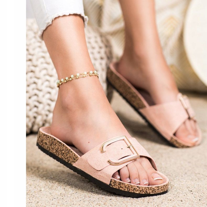 Anesia Paris Pantuflas casuales de gamuza rosado 1