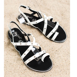 Goodin Sandalias planas con pedrería blanco 3