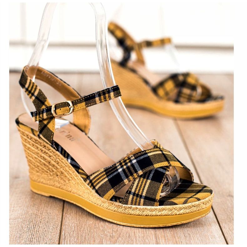SHELOVET Sandalias de cuña a cuadros multicolor 1 SHELOVET Sandalias de cuña a cuadros multicolor 1