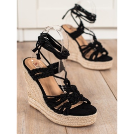 Seastar Sandalias atadas en una cuña alta negro 1