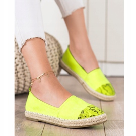 Bestelle Alpargatas con aplicación de estampado de serpiente verde amarillo 3