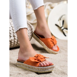 SHELOVET Zapatillas casa con alpargatas con lazo naranja 3