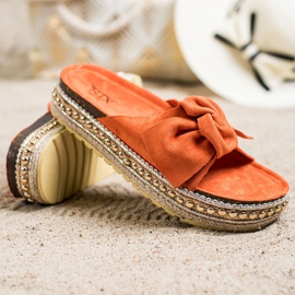 SHELOVET Zapatillas casa con alpargatas con lazo naranja 1