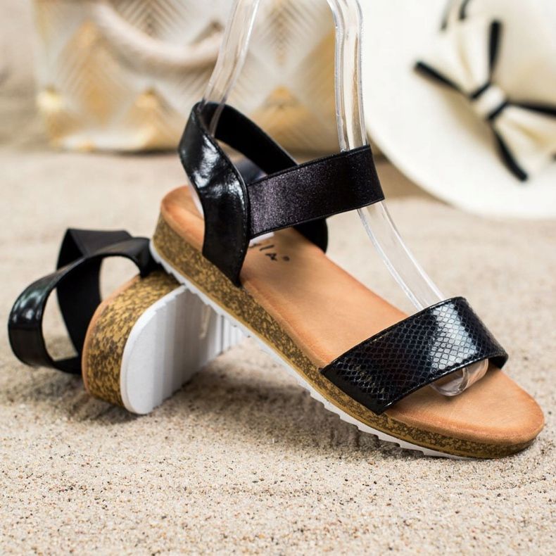 Kayla Sandalias de piel ecológica brillante negro 1