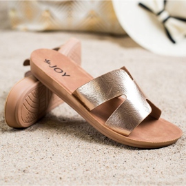 SHELOVET Zapatillas de cuero ecológico dorado 2
