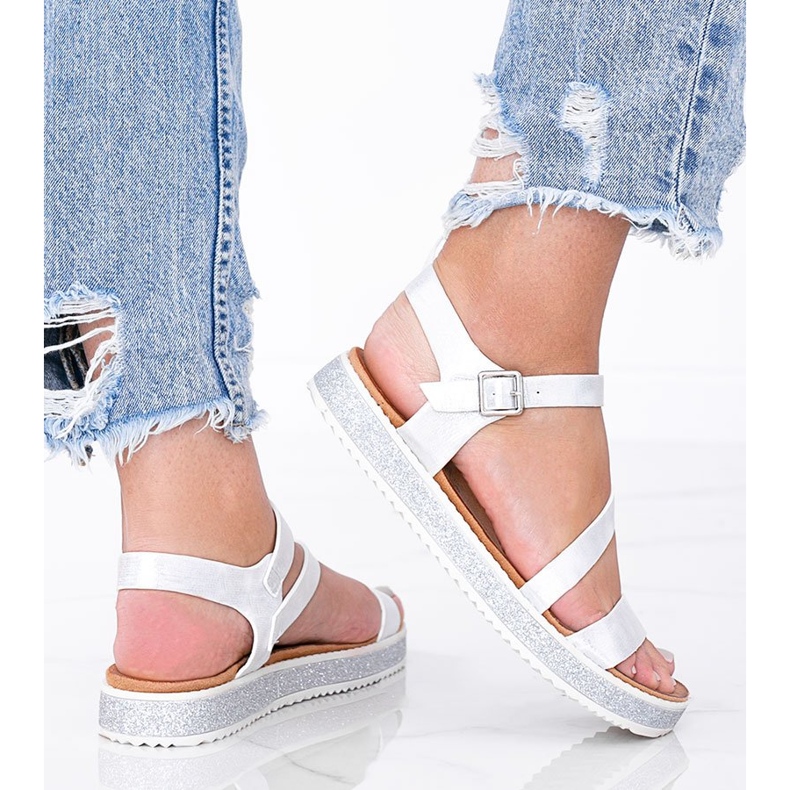 Sandalias de mujer con brillo plateado melocotones blanco plata 1