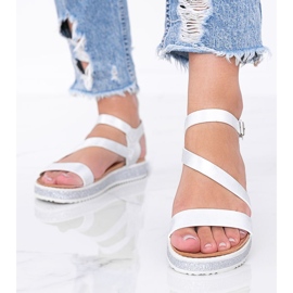 Sandalias de mujer con brillo plateado melocotones blanco plata 2