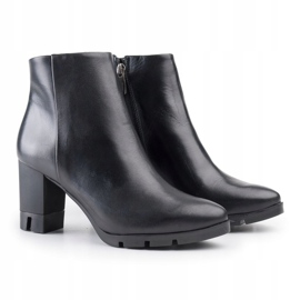 Marco Shoes Botas atrevidas de piel flor natural con tacón grueso negro 3
