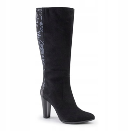 Marco Shoes Botas puntiagudas de piel negra con flores negro 1