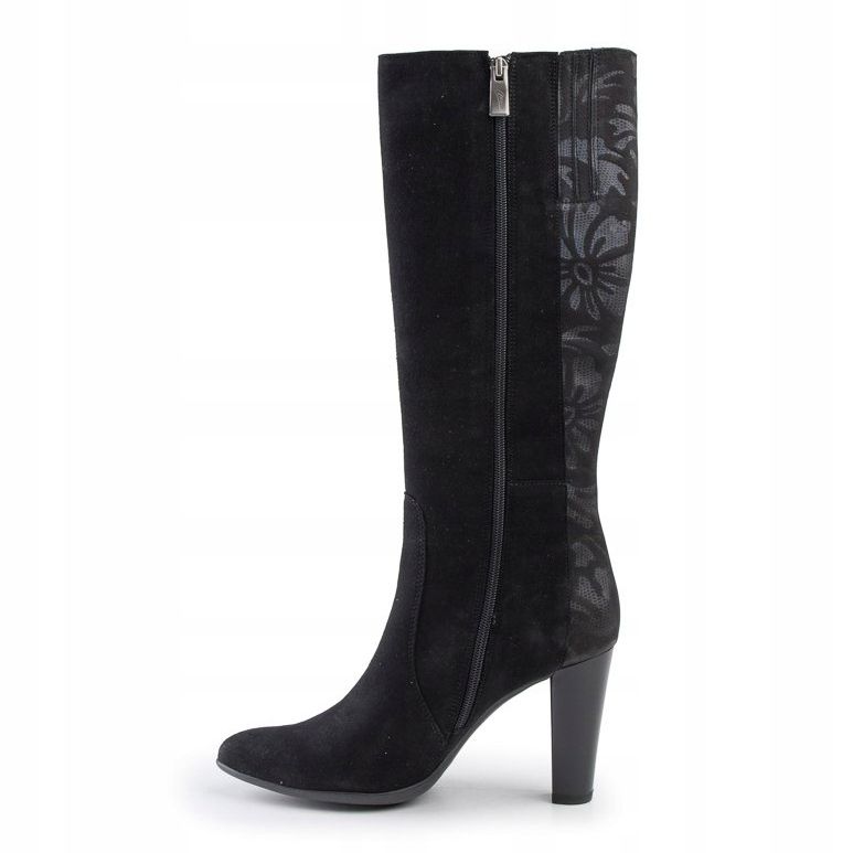 Marco Shoes Botas puntiagudas de piel negra con flores negro 2