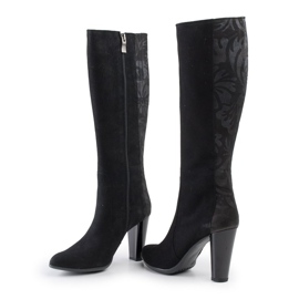 Marco Shoes Botas puntiagudas de piel negra con flores negro 4