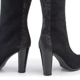 Marco Shoes Botas puntiagudas de piel negra con flores negro 5