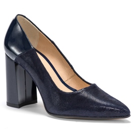 Marco Shoes Salón azul marino confeccionado en piel de gamuza pulida con tacón barnizado 2