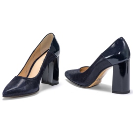Marco Shoes Salón azul marino confeccionado en piel de gamuza pulida con tacón barnizado 1