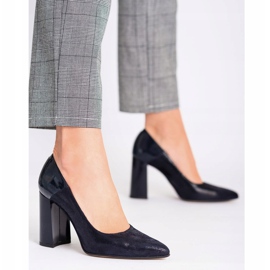 Marco Shoes Salón azul marino confeccionado en piel de gamuza pulida con tacón barnizado 4