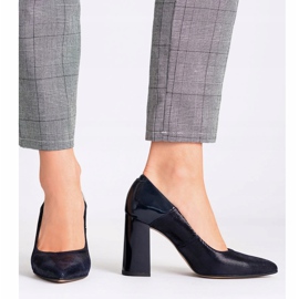 Marco Shoes Salón azul marino confeccionado en piel de gamuza pulida con tacón barnizado 5