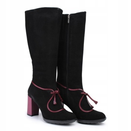Marco Shoes Botas de piel de ante negro con tacón morado e inserciones moradas violeta 2