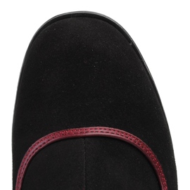Marco Shoes Botas de piel de ante negro con tacón morado e inserciones moradas violeta 5