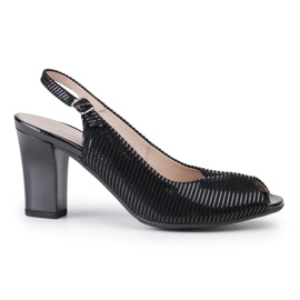 Marco Shoes Sandalias sin puntera y tacón en piel negra con rayas negro 1 Marco Shoes Sandalias sin puntera y tacón en piel negra con rayas negro 1