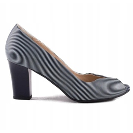 Zapatos de salón Marco Shoes piel azul marino + blanco 2