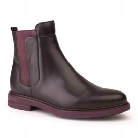 Marco Shoes Botines ligeros con fondo plano de piel flor negra con inserto morado negro 1