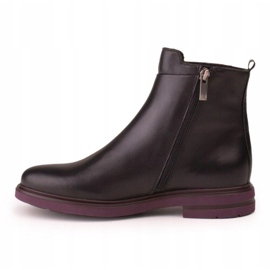Marco Shoes Botines ligeros con fondo plano de piel flor negra con inserto morado negro 2