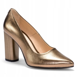 Marco Shoes Zapatos de salón metalizados con tacón alto acanalado marrón 1