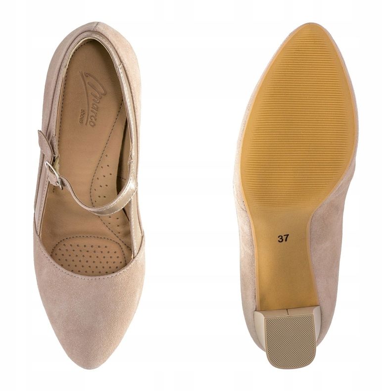 Marco Shoes Zapatos de salón con correa en un talón estable beige 1