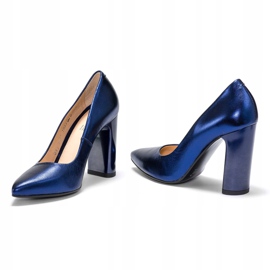 Marco Shoes Un elegante salón de piel azul marino metalizado con un tacón más alto 3