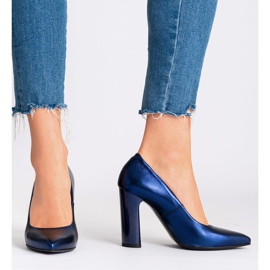 Marco Shoes Un elegante salón de piel azul marino metalizado con un tacón más alto 5