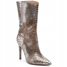 Marco Shoes Botas de mujer metalizadas en stiletto con motivo animal beige plata 1