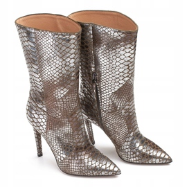 Marco Shoes Botas de mujer metalizadas en stiletto con motivo animal beige plata 4