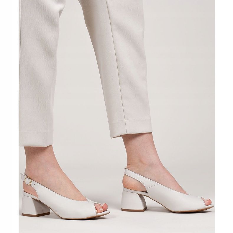 Marco Shoes Sandalias 1573P de piel blanca con tacón estable blanco 1