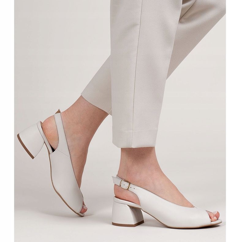 Marco Shoes Sandalias 1573P de piel blanca con tacón estable blanco 2