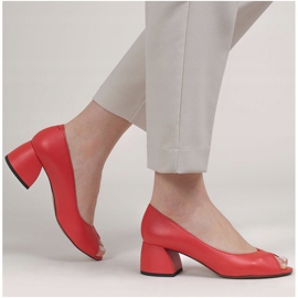 Marco Shoes Salón 1576P de piel roja con tacón estable rojo 2