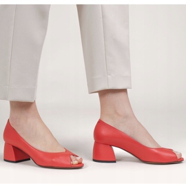 Marco Shoes Salón 1576P de piel roja con tacón estable rojo 1