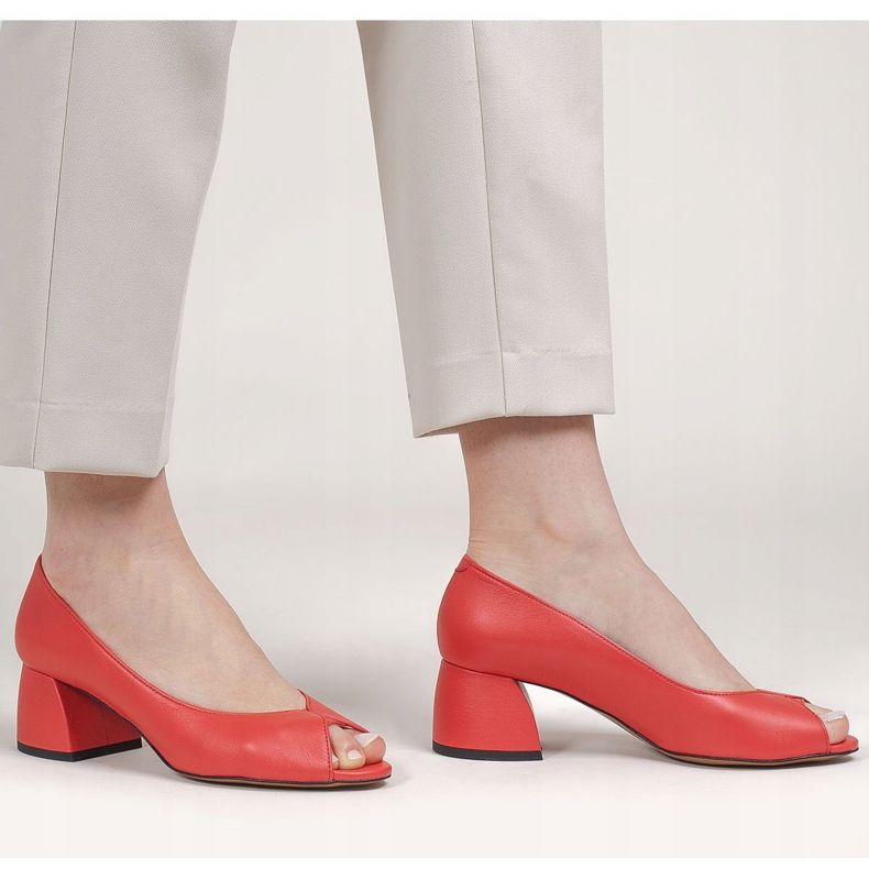 Marco Shoes Salón 1576P de piel roja con tacón estable rojo 1