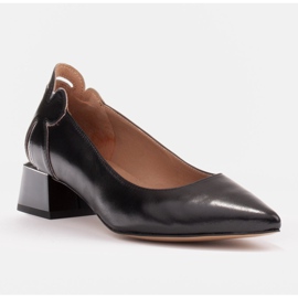 Marco Shoes Salón de mujer con motivo floral en tacón bajo negro 4