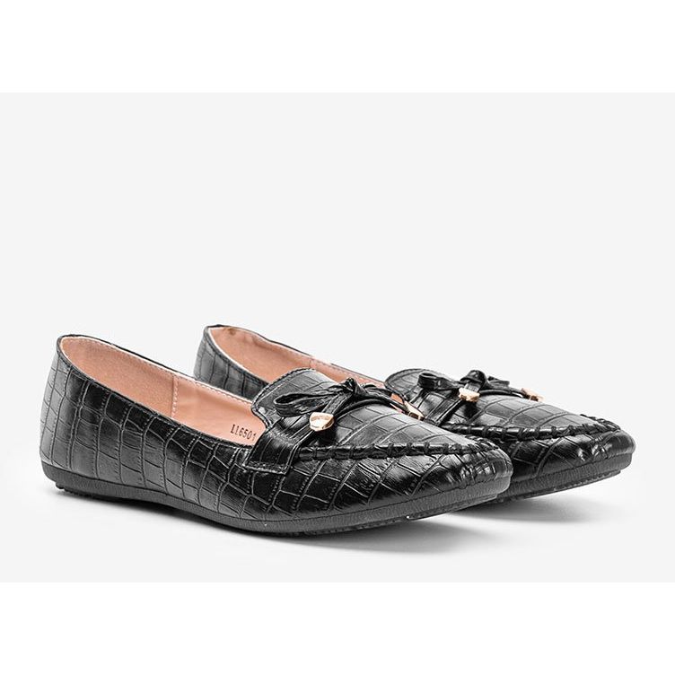 Mocasines negros con estampado de piel de cocodrilo Miriam 1 Mocasines negros con estampado de piel de cocodrilo Miriam 1
